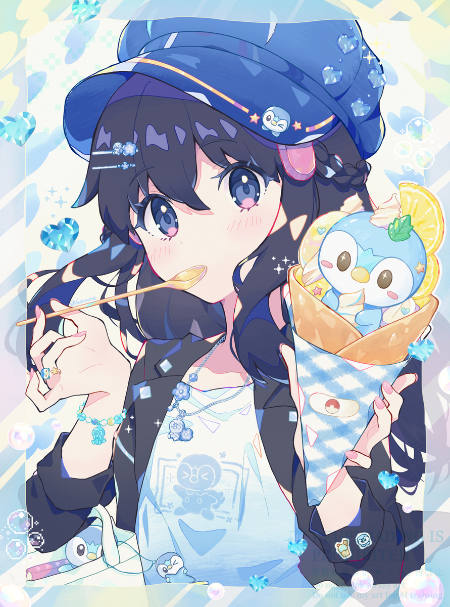 This is a pixiv picture whose title is ポッチャマクレープを食べるヒカリちゃん💙🐧🥄.