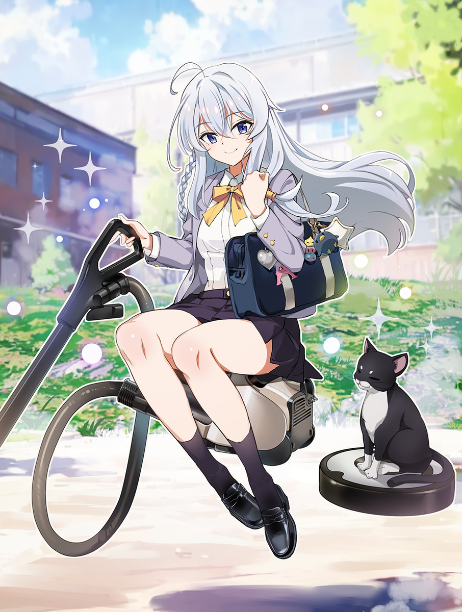 This is a pixiv picture whose title is 箒の代わりに.