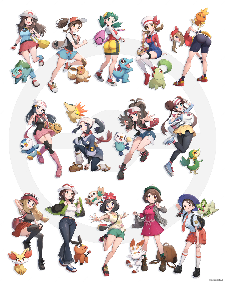 This is a pixiv picture whose title is ポケモン歴代女主.