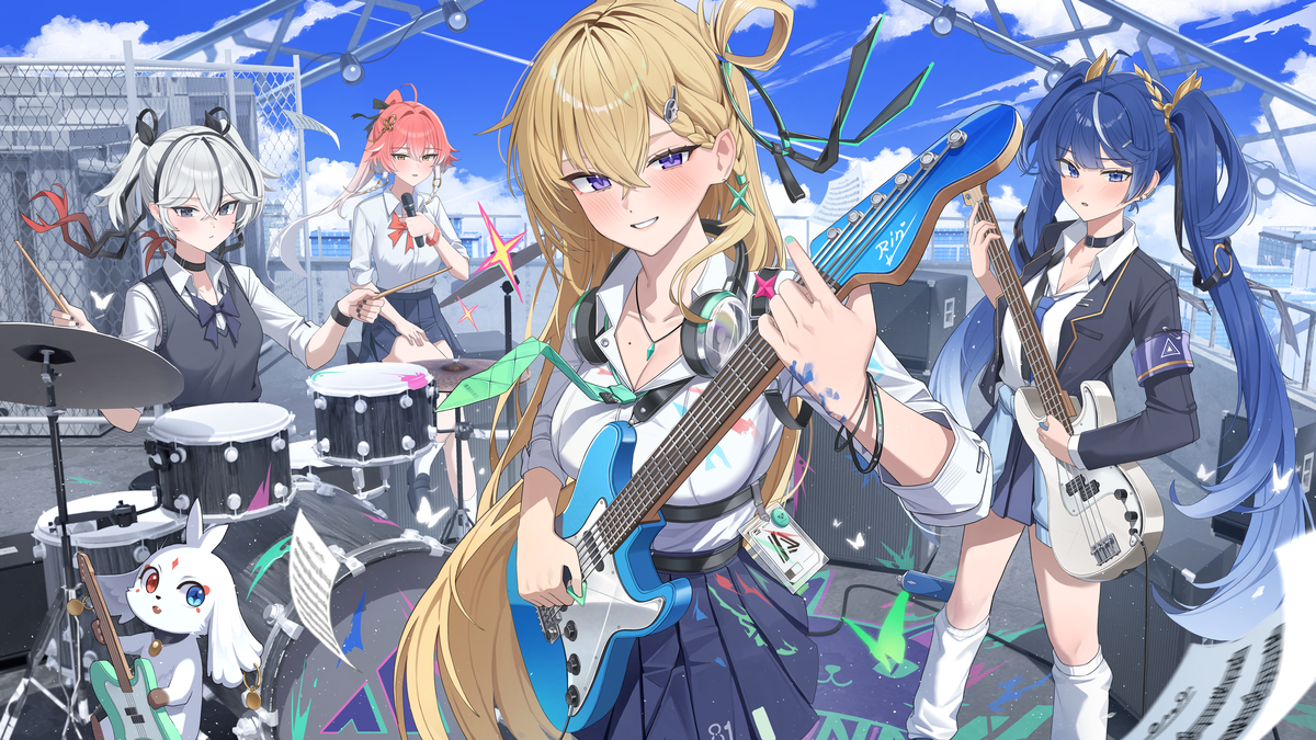 This is a pixiv picture whose title is 放課後バンド部.