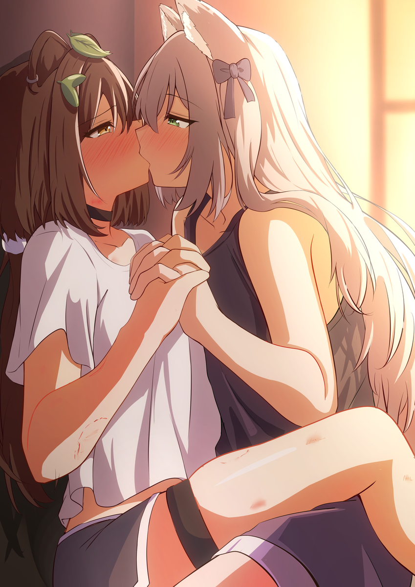 This is a pixiv picture whose title is 本多ぽこちゃんと猫田ぺぺろちゃん.