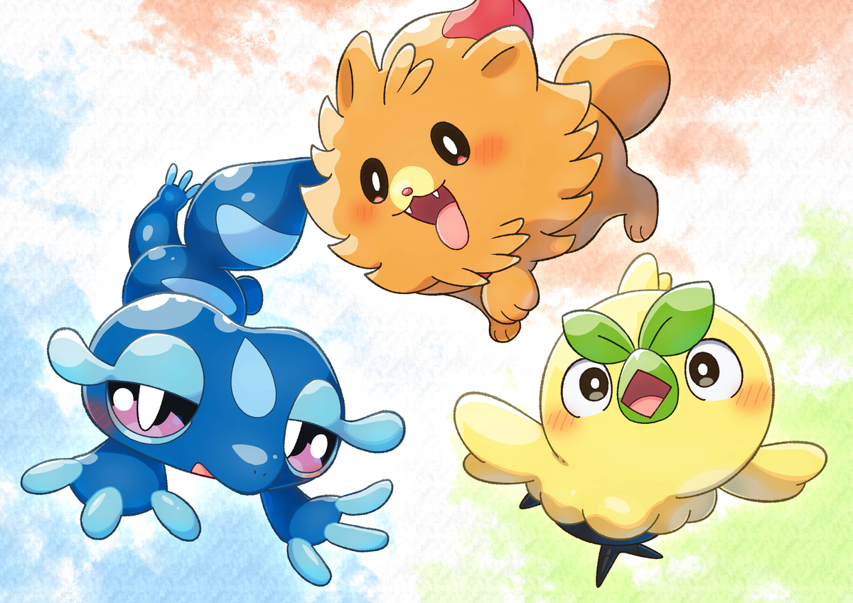 This is a pixiv picture whose title is 10世代御三家🔥💧🌿.