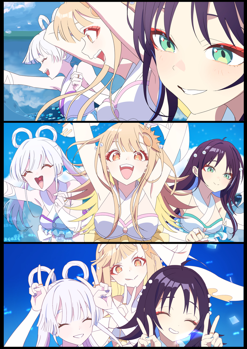 This is a pixiv picture whose title is 超かぐや姫　ray 好きな3人のシーン模写集。.