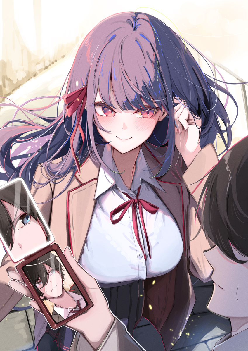 This is a pixiv picture whose title is 『自分大好き梅園くんと、その信者ちゃん』.