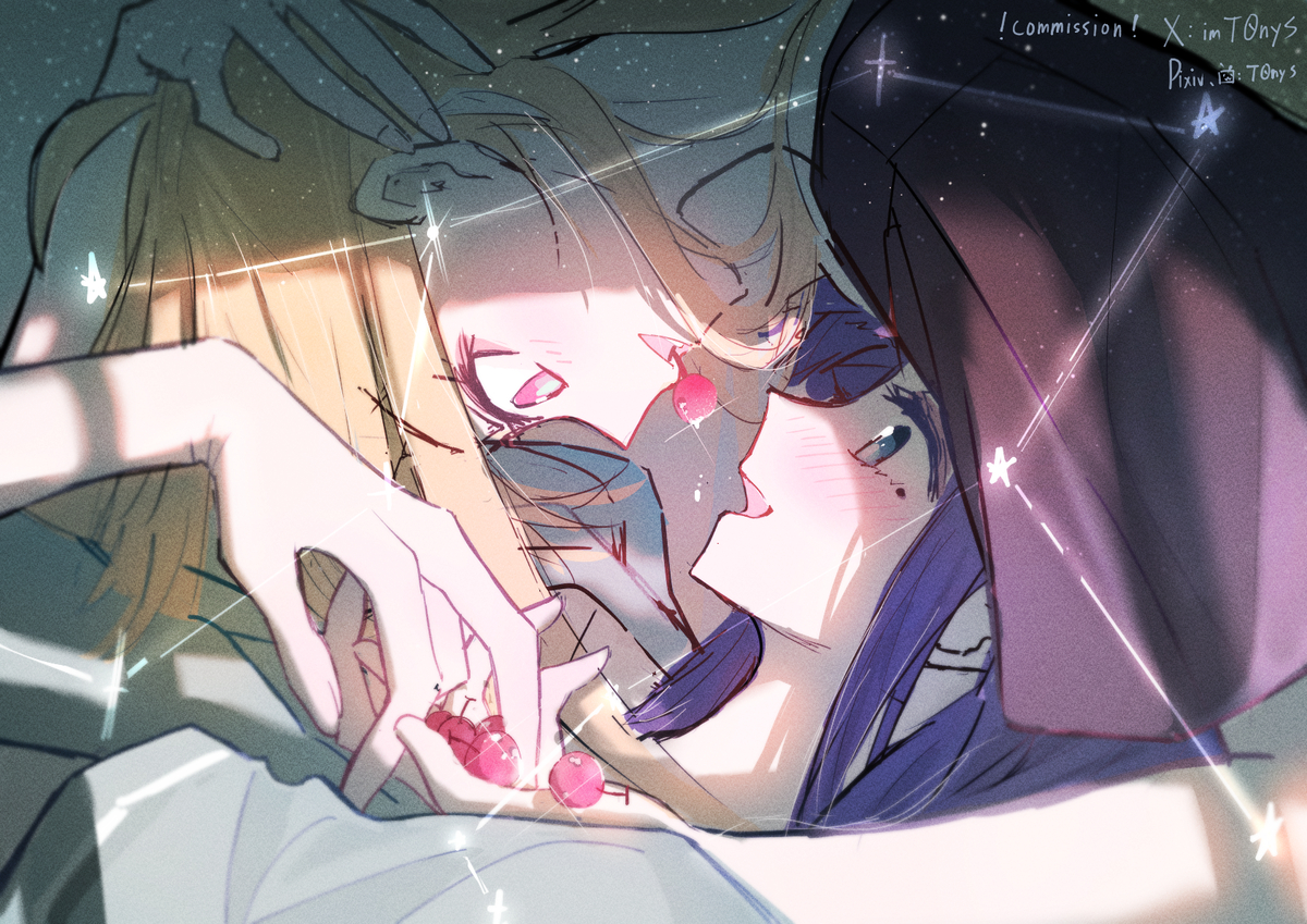 This is a pixiv picture whose title is 寝る前の🍒！.