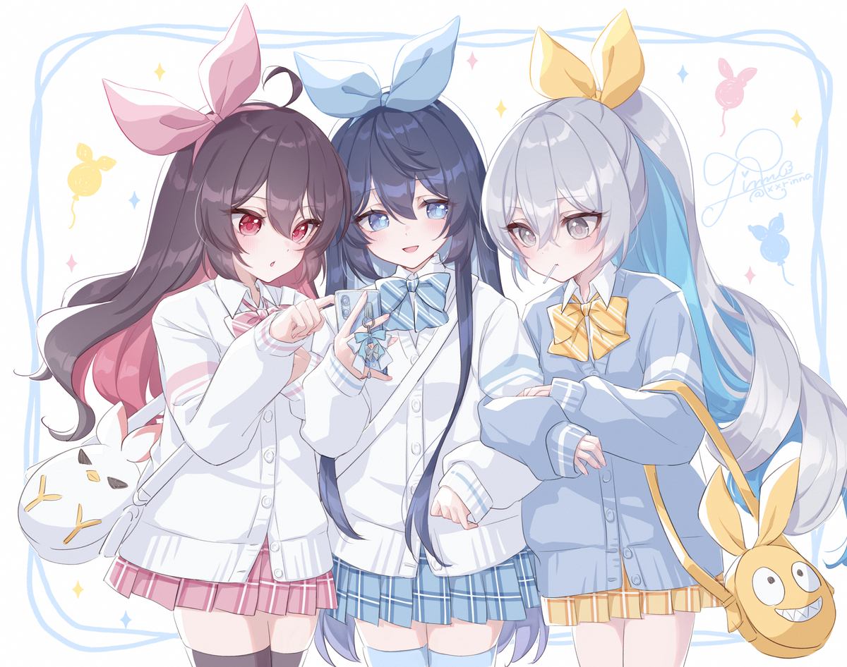 This is a pixiv picture whose title is 制服デート❤️🩵💛.