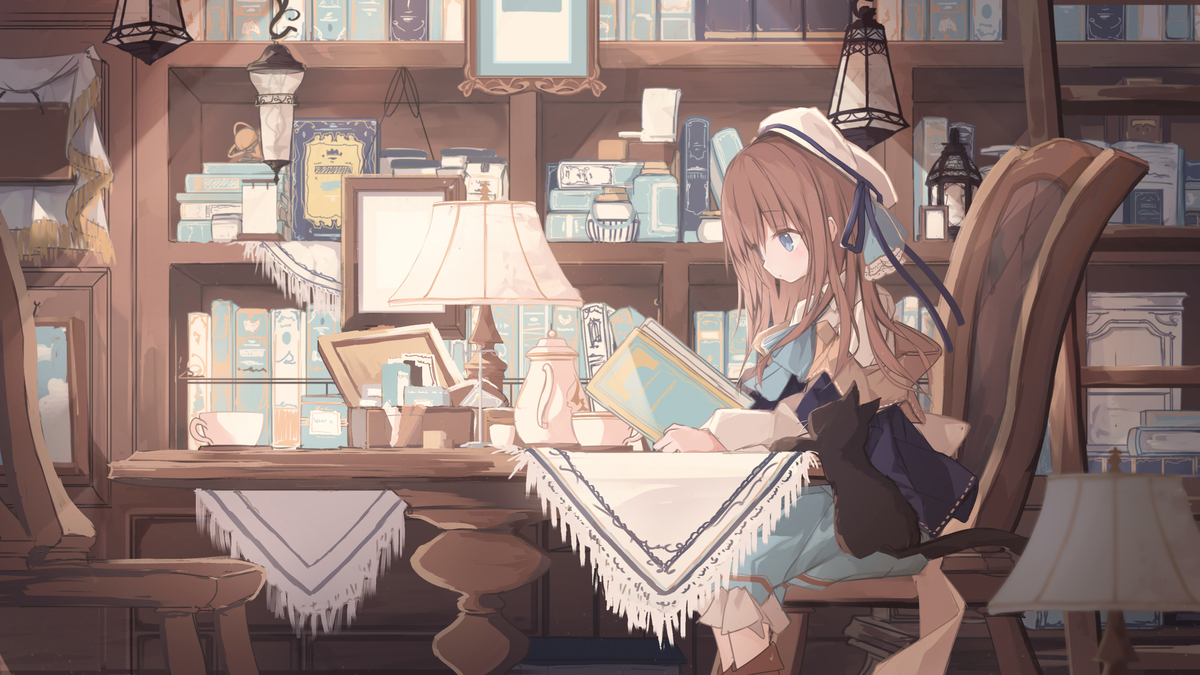 This is a pixiv picture whose title is 本と女の子.