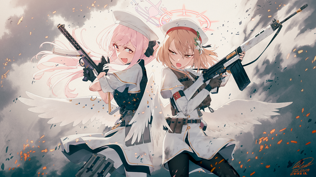 This is a pixiv picture whose title is 【Skeb】1年生のナギサとミカ3.