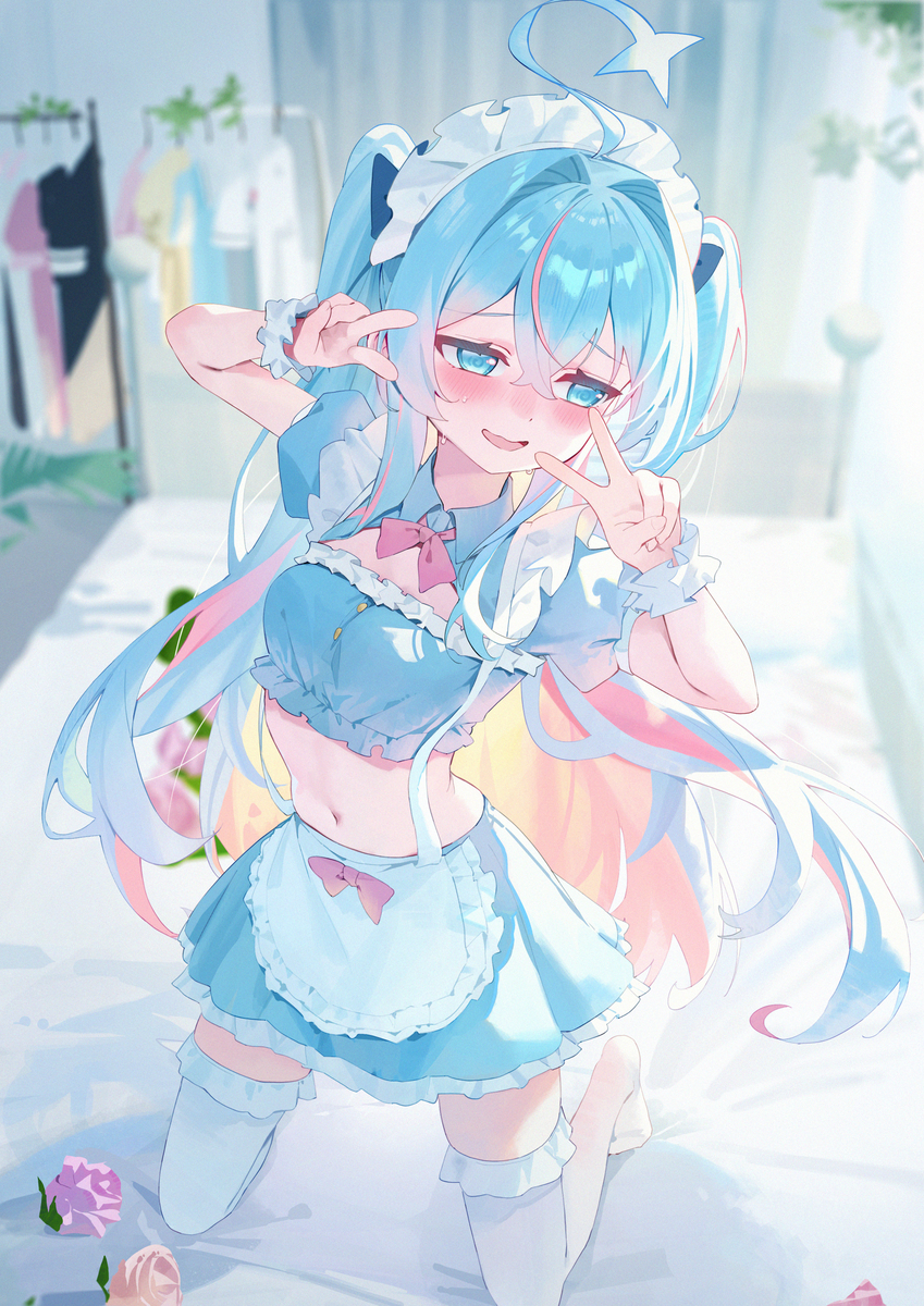 This is a pixiv picture whose title is シスコン妹にメイド服を着せられてポーズをとる姉.