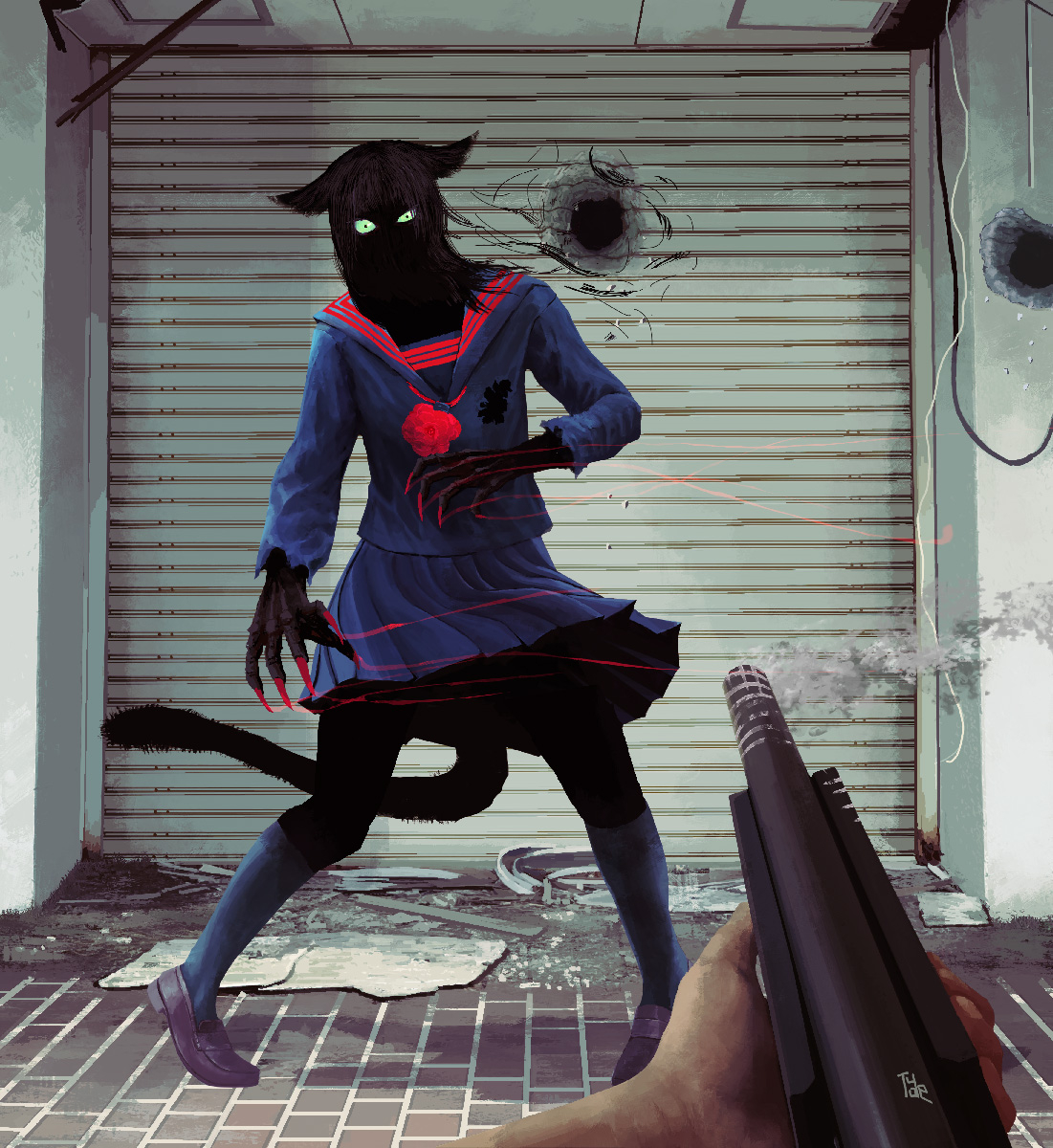 This is a pixiv picture whose title is 猫の手は借りない.