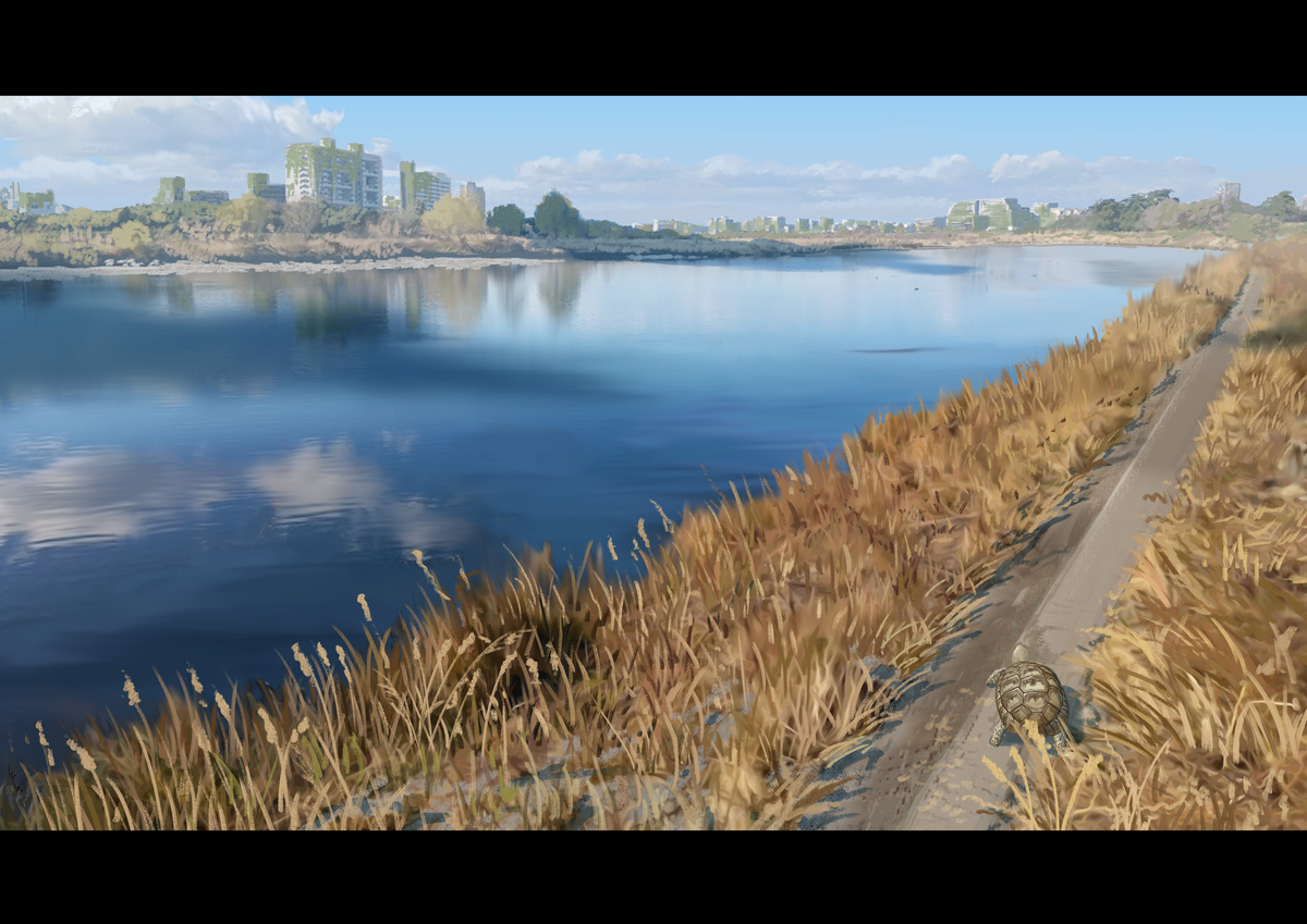 This is a pixiv picture whose title is 晴れた日の河川敷は気持ちいい.