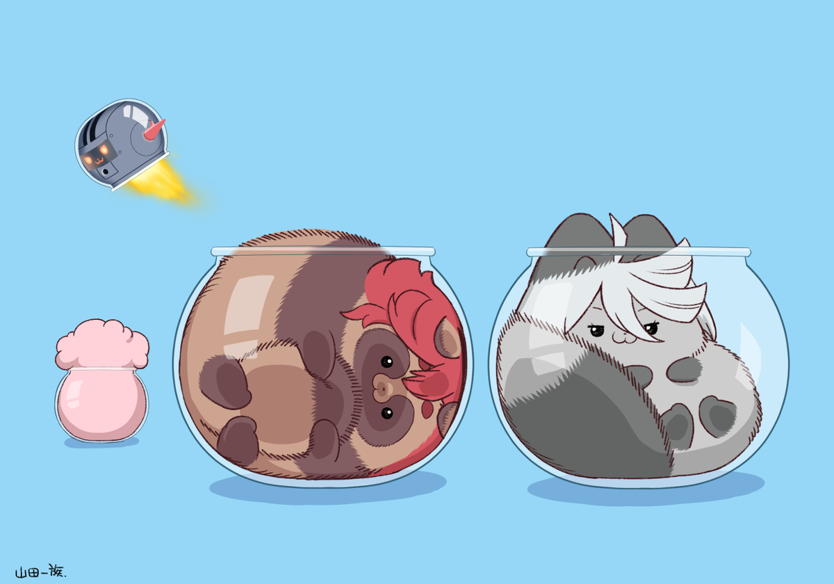 This is a pixiv picture whose title is たぬきは液体・もふもふカーリング・青春ぽんぽこ.