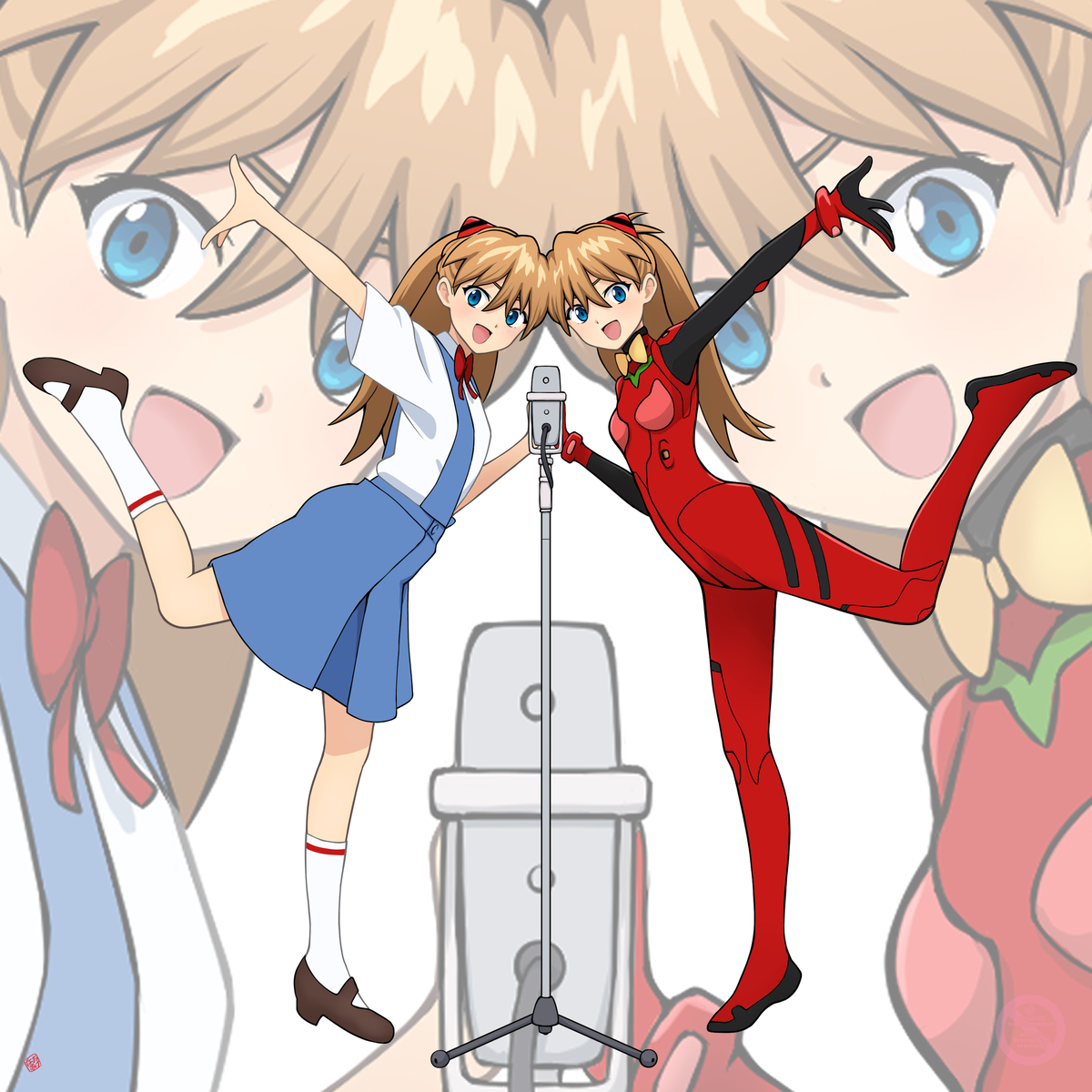 This is a pixiv picture whose title is エヴァンゲリオン  Wアスカ.