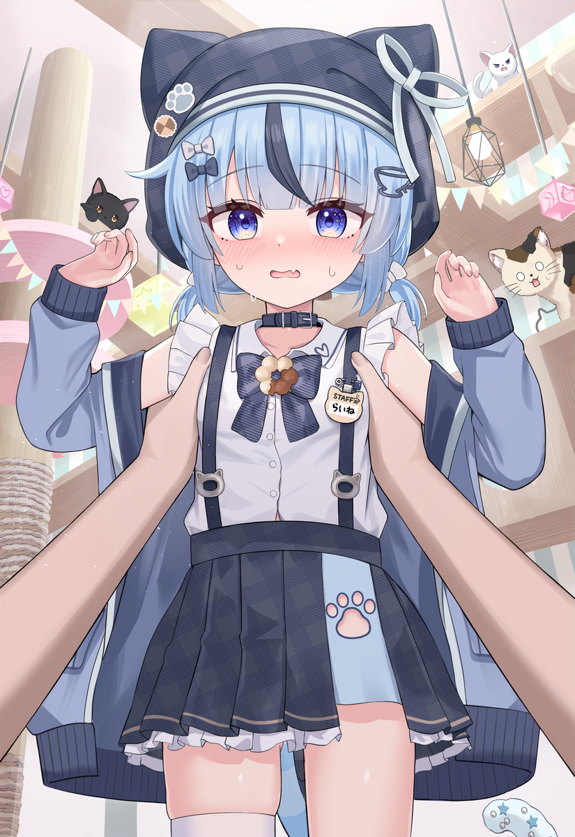 This is a pixiv picture whose title is 猫カフェ店員さん🩵.