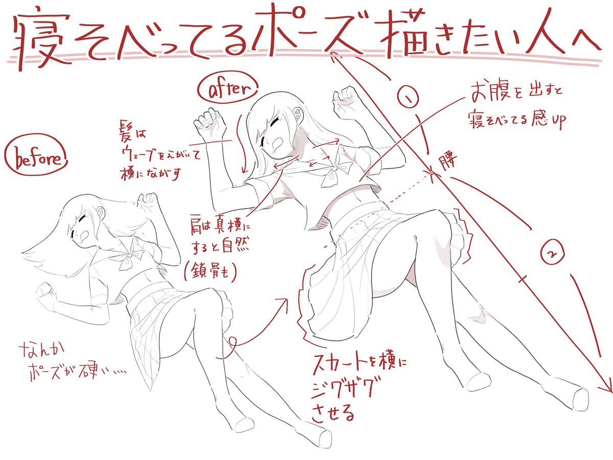 This is a pixiv picture whose title is 寝そべってるポーズ描きたい人へ.