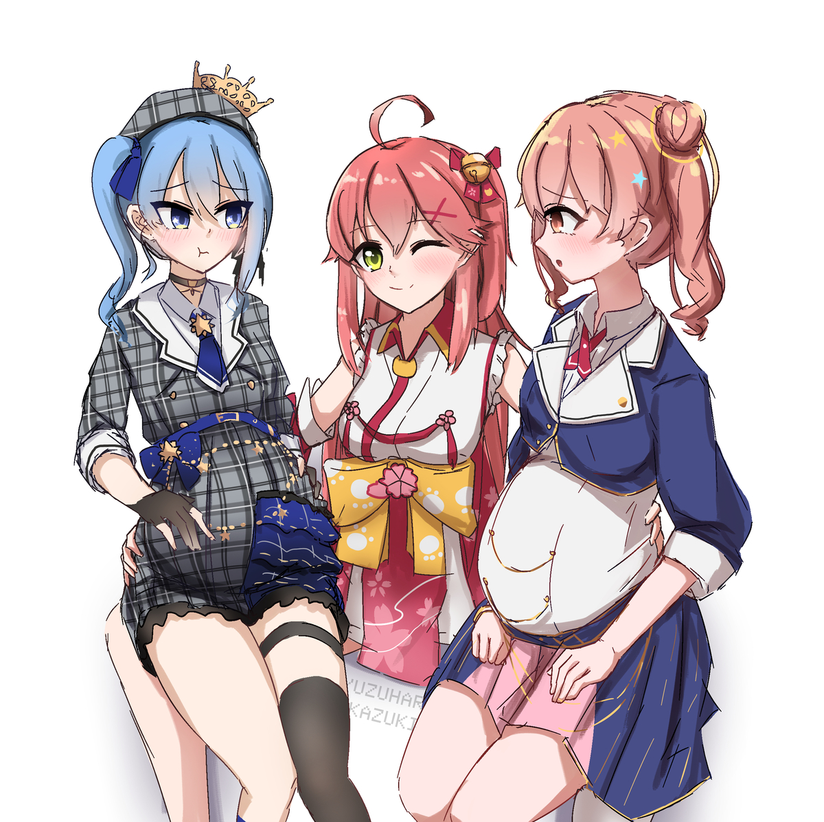 This is a pixiv picture whose title is [リクエスト]さくらみこ✕星街すいせい✕姉街（ボテ注意）.