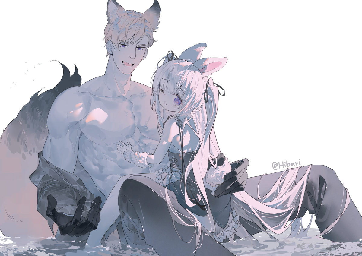 This is a pixiv picture whose title is 不要捏宝宝的尾巴了😭.