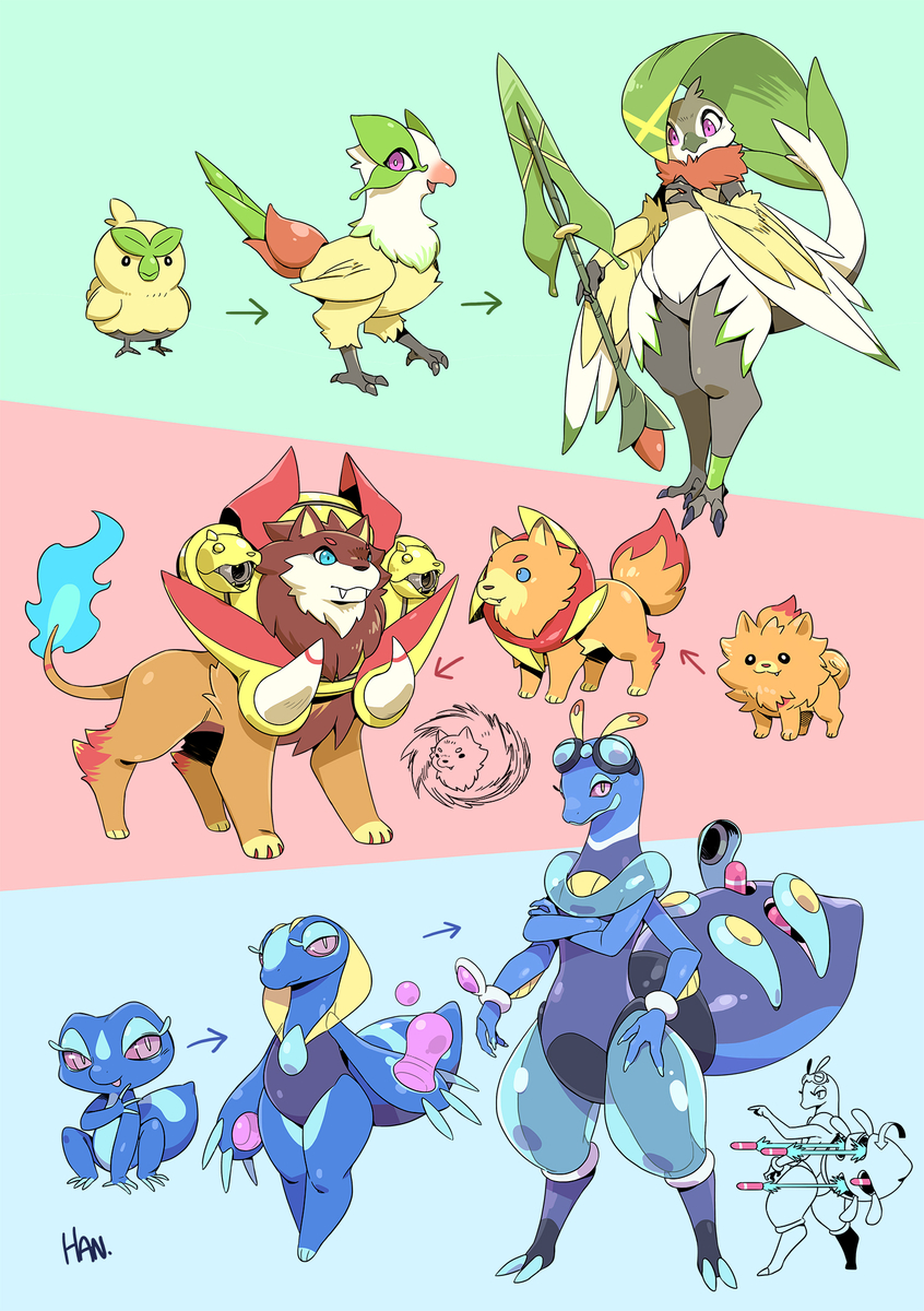 This is a pixiv picture whose title is ポケモン風波 三天王.