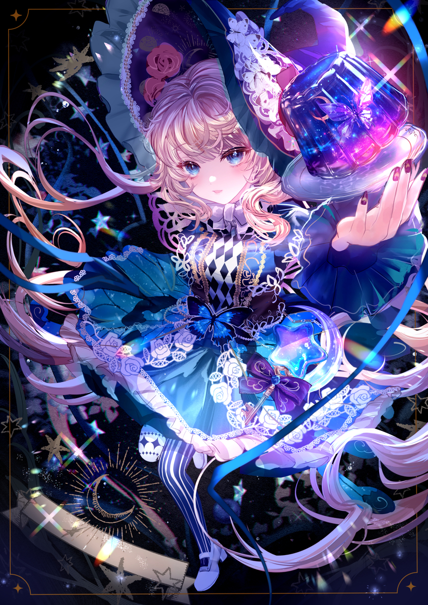 This is a pixiv picture whose title is 月の雫とバタフライピー.