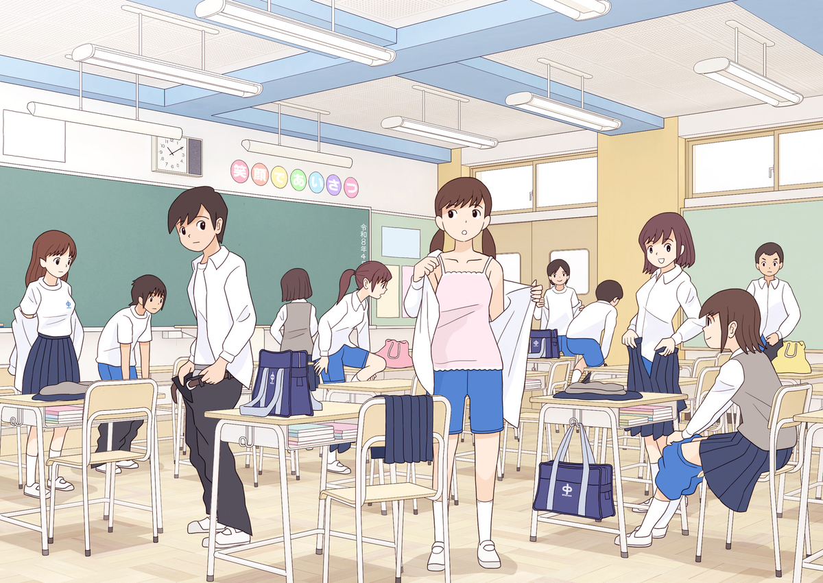 This is a pixiv picture whose title is 中学生の着替え.