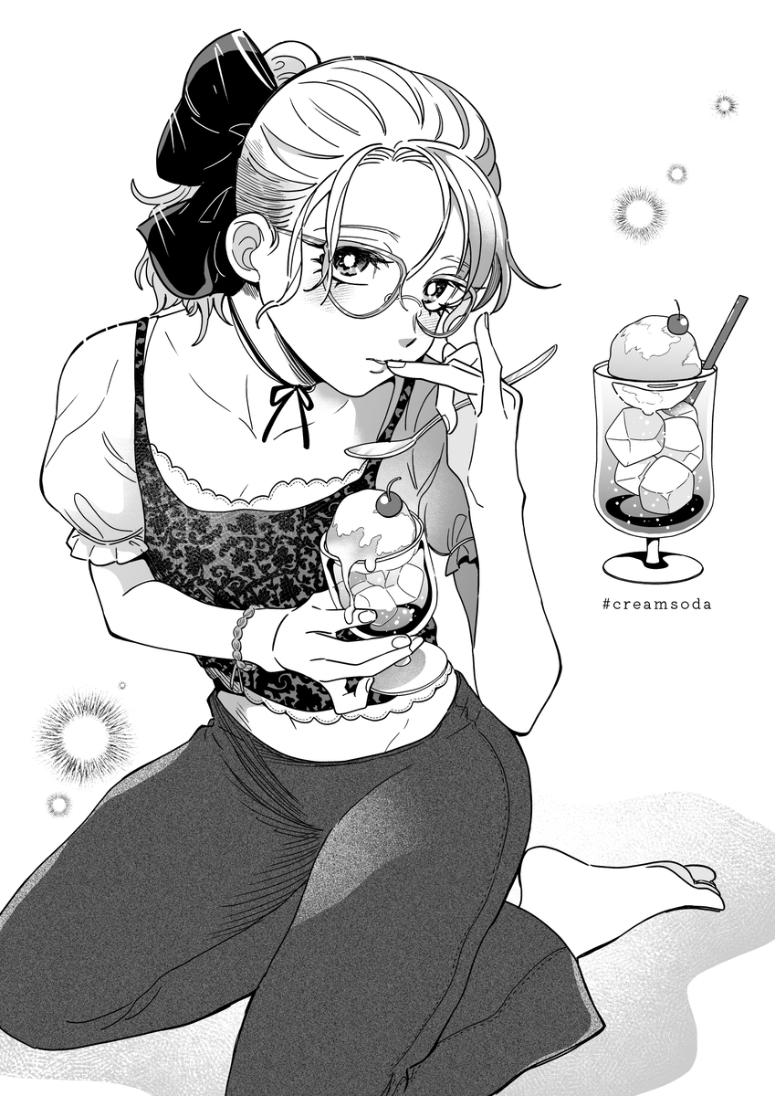 This is a pixiv picture whose title is クリームソーダとリボンレディ.