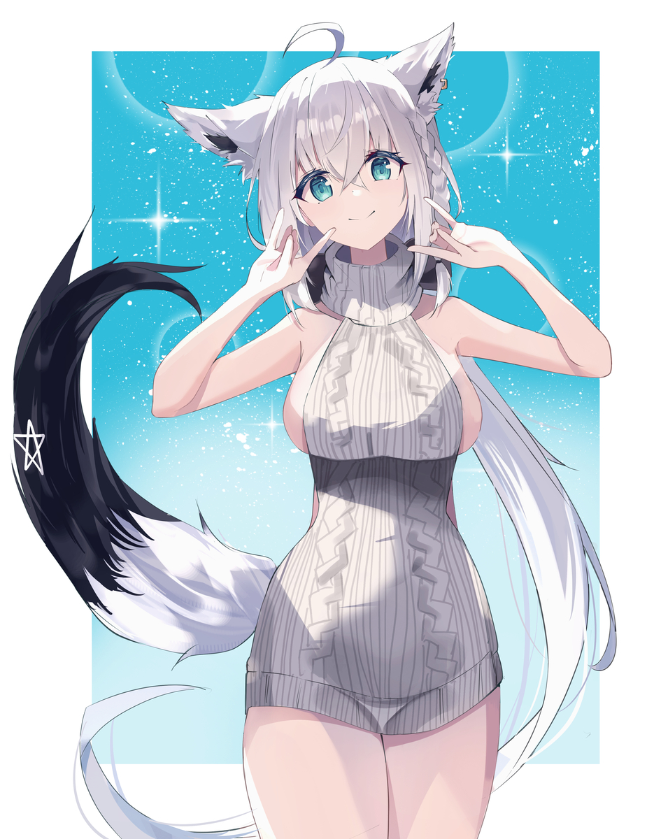 This is a pixiv picture whose title is 白上フブキ -童貞を殺すセーター.