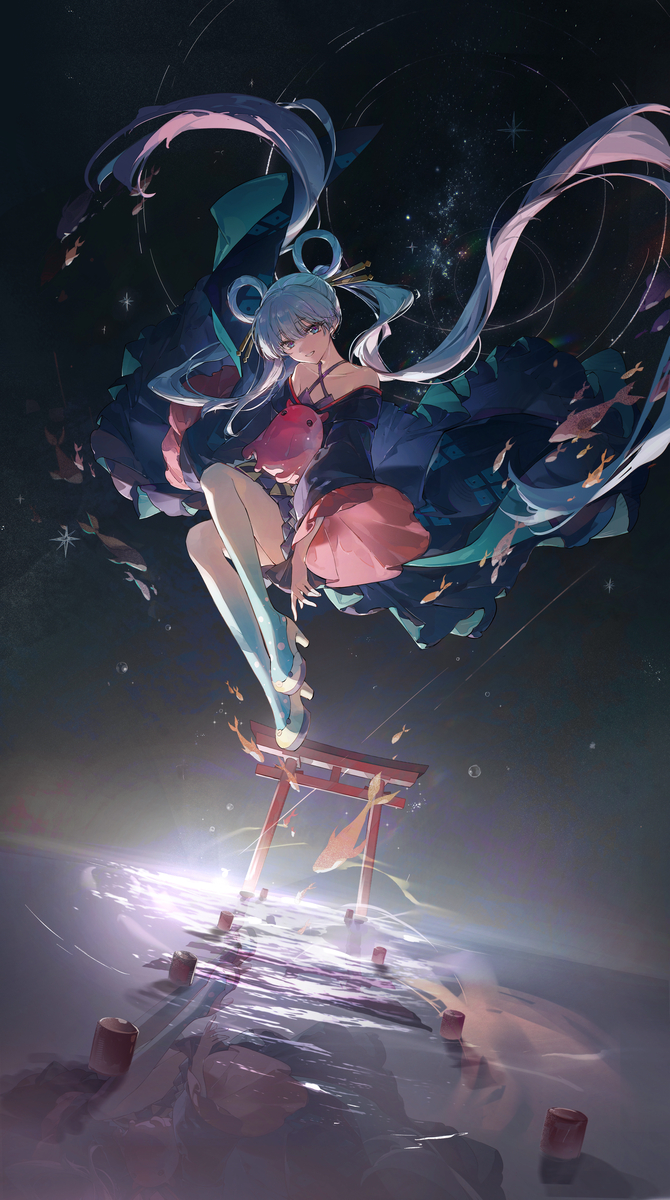 This is a pixiv picture whose title is 星降る海.