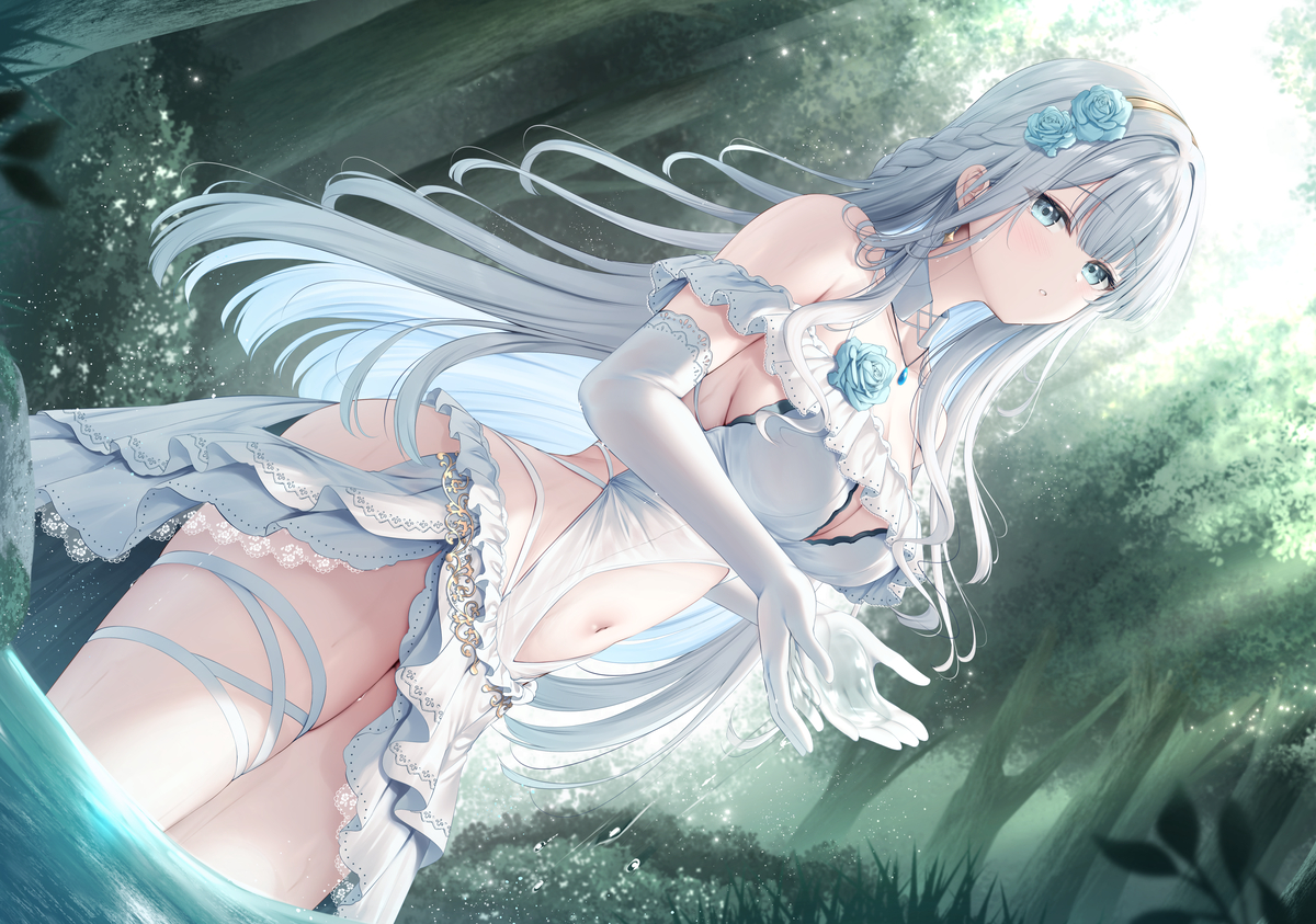 This is a pixiv picture whose title is 水浴びお姫様.