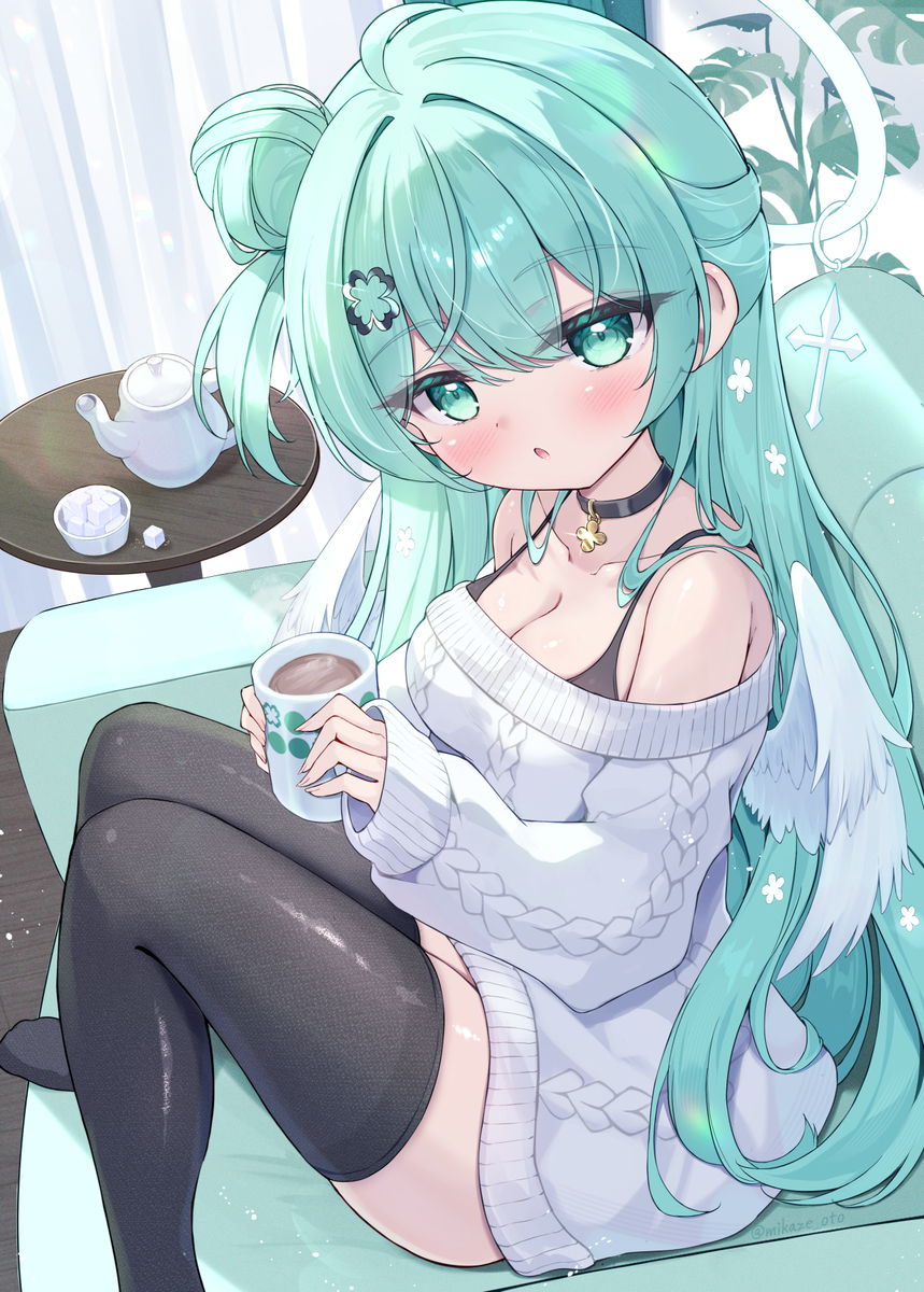 This is a pixiv picture whose title is あったか白ニットワンピ🍀.