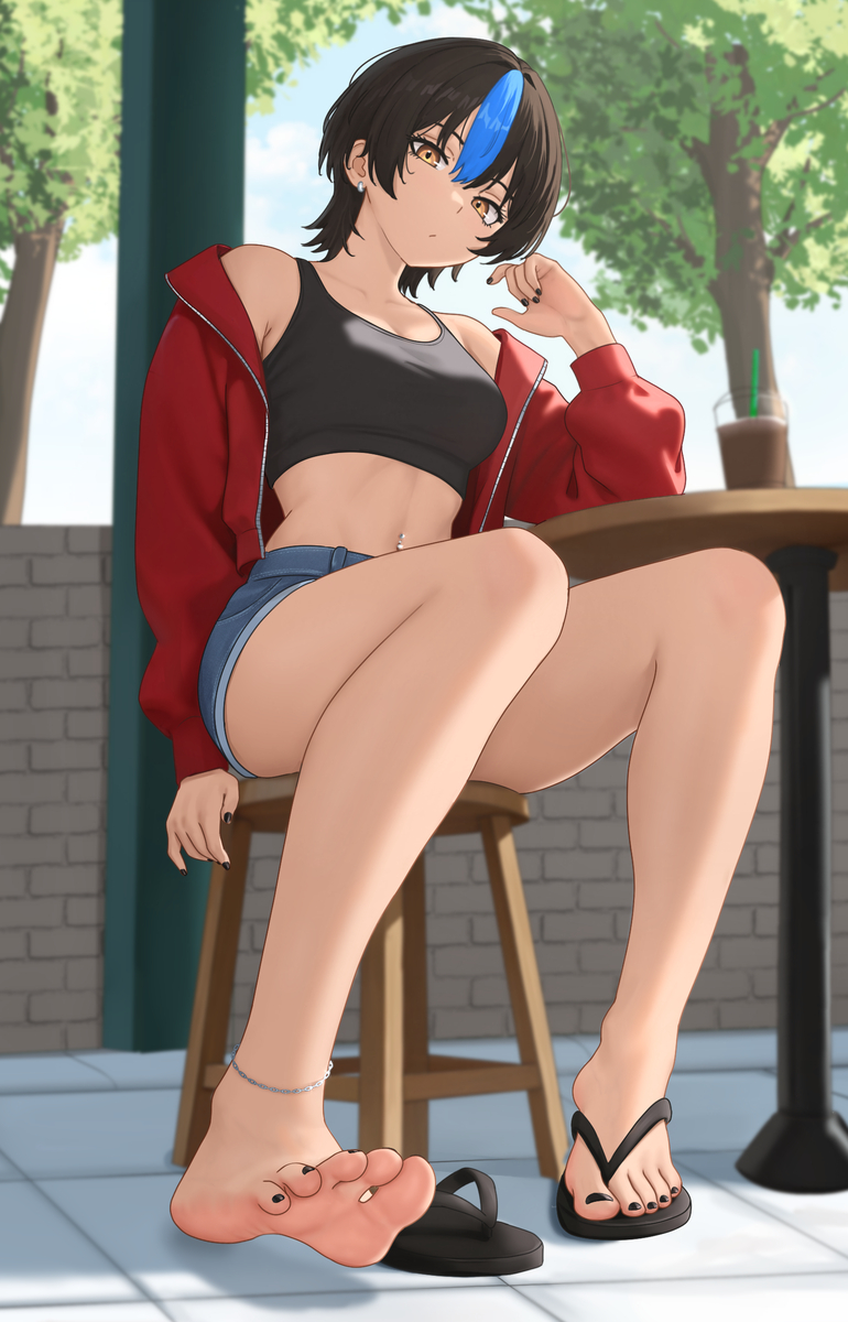 This is a pixiv picture whose title is 外でコーヒー.