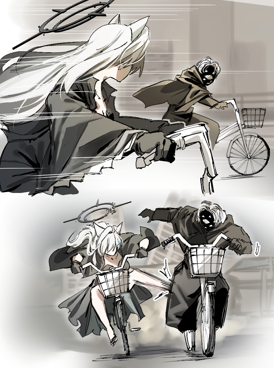 This is a pixiv picture whose title is 地下生活者をママチャリで追跡するクロコ.
