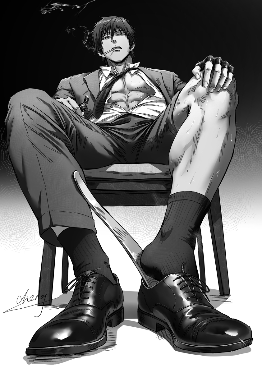 This is a pixiv picture whose title is 甚尔脱鞋：换鞋有点累了，过来.