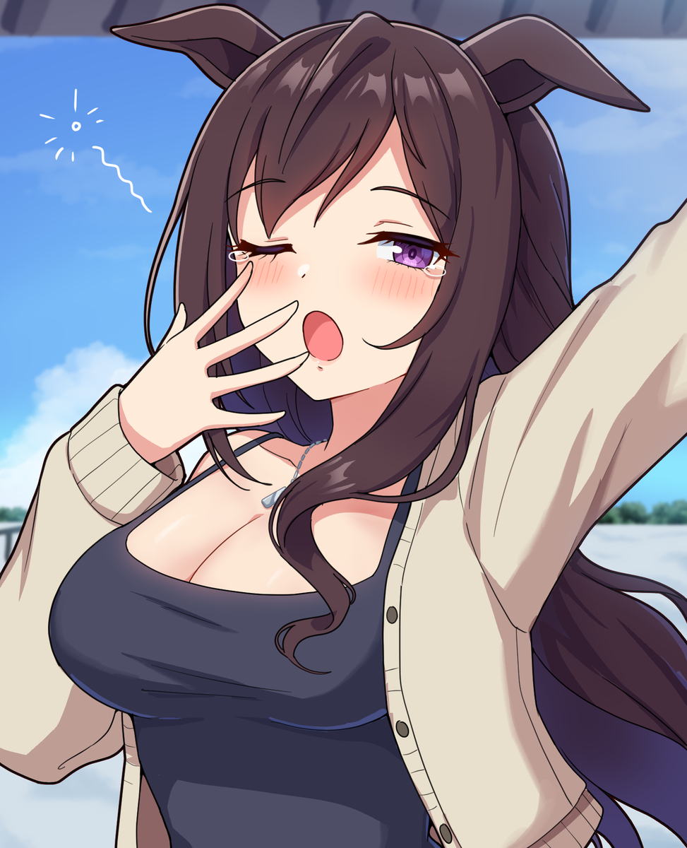 This is a pixiv picture whose title is (実馬ネタ)日中暖かくてあくびばかりしているドーベル(32歳).