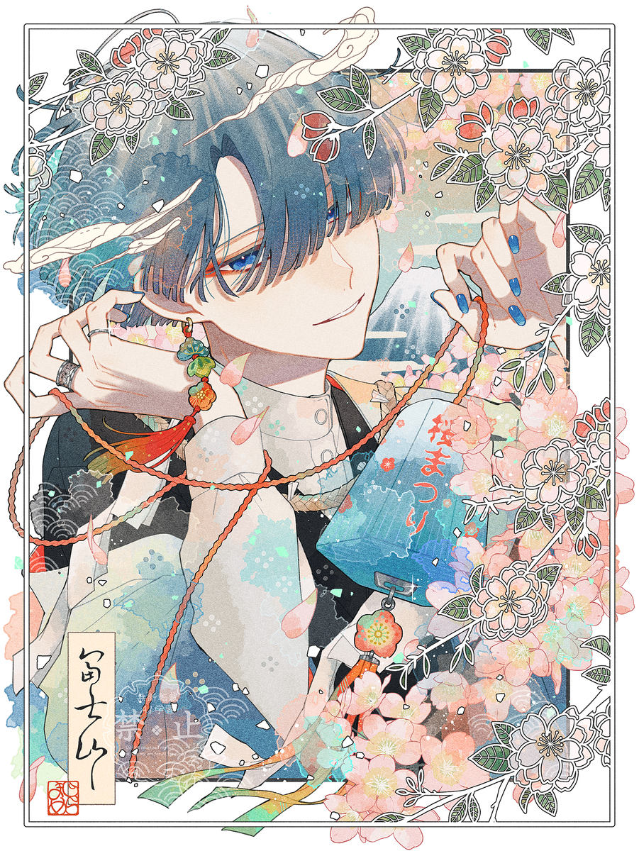This is a pixiv picture whose title is 桜と富士.