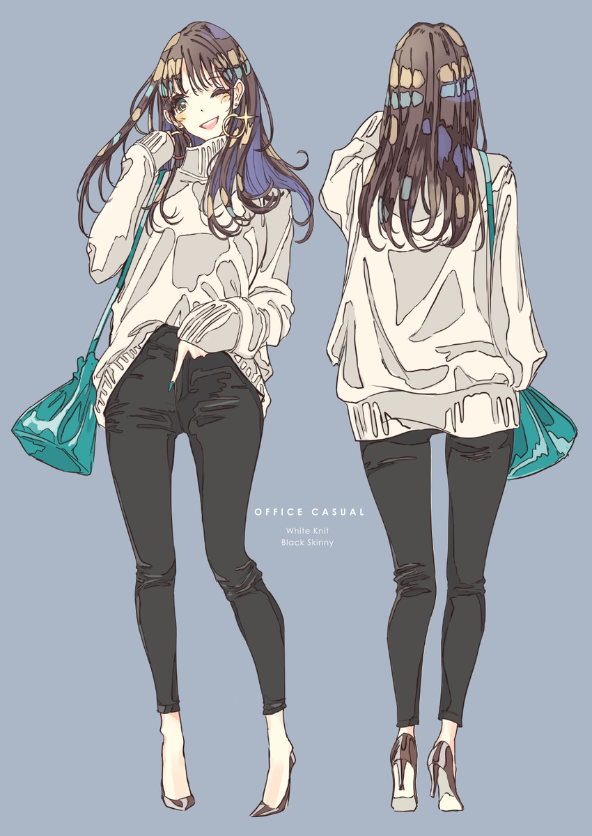 This is a pixiv picture whose title is ニット＆黒スキニー.