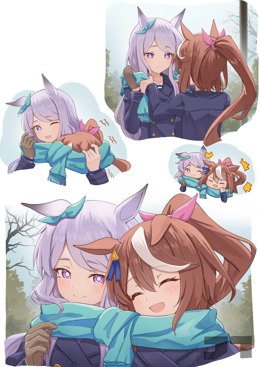 This is a pixiv picture whose title is マックイーンと相合マフラーしたいテイオー.