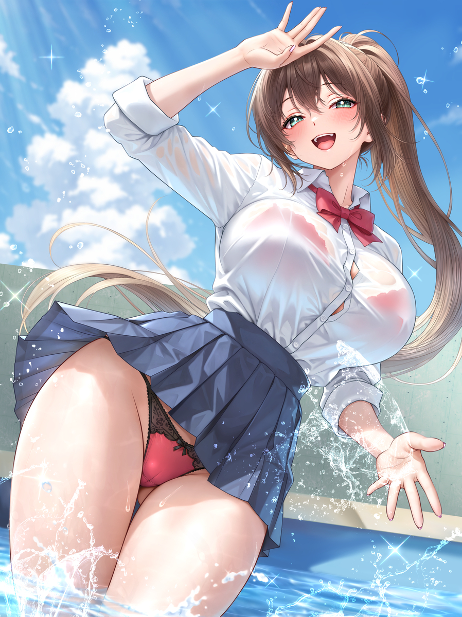This is a pixiv picture whose title is あ～もう！君のせいでびしょ濡れじゃない♡.
