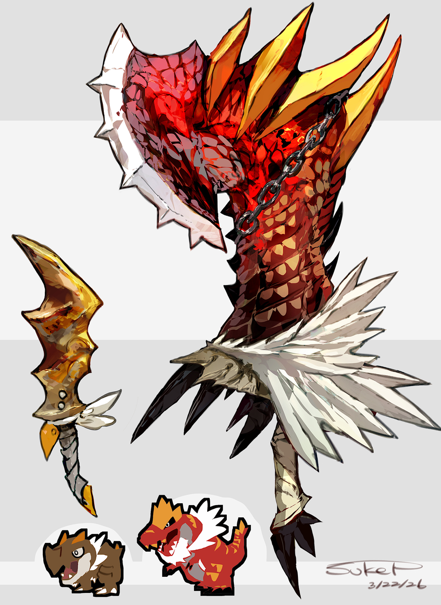 This is a pixiv picture whose title is チゴラス・ガチゴラスモチーフの武器（ポケモン）.
