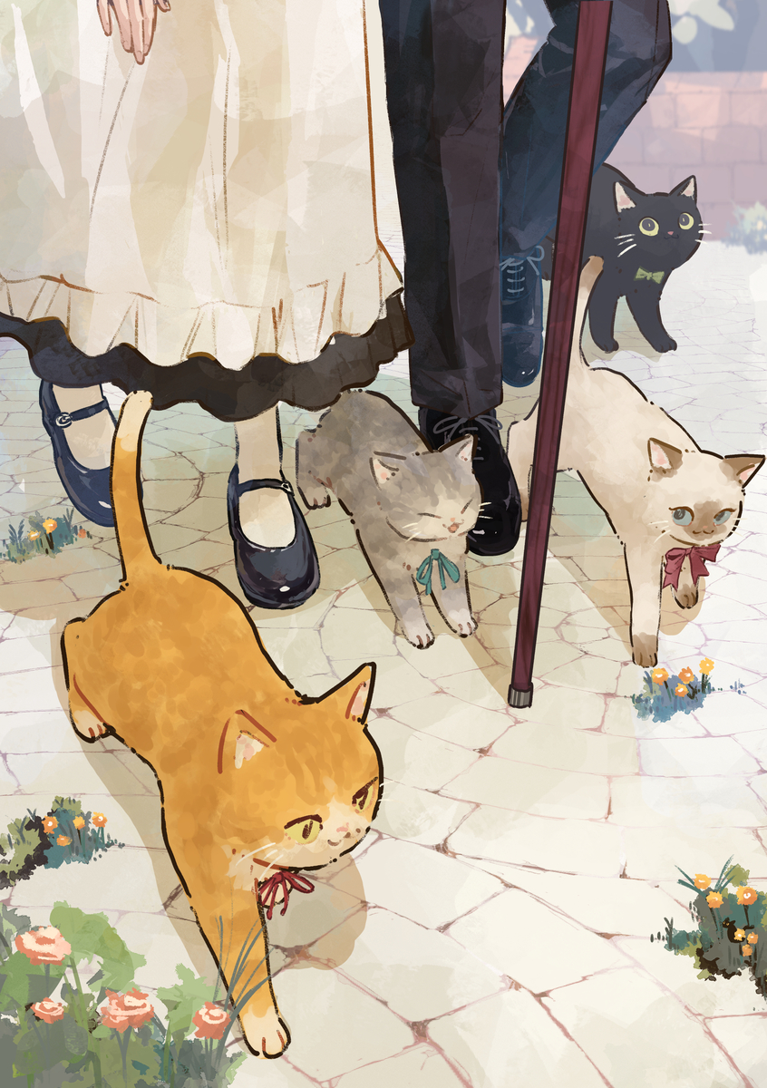 This is a pixiv picture whose title is 足元に集合🐈🐾.