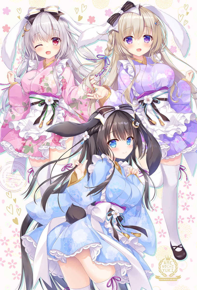 This is a pixiv picture whose title is 和メイドうさぎ看板娘🐇🌸.
