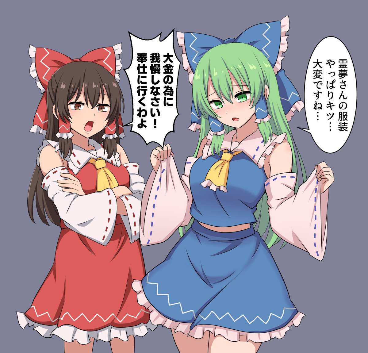 This is a pixiv picture whose title is 協力する霊夢と早苗.