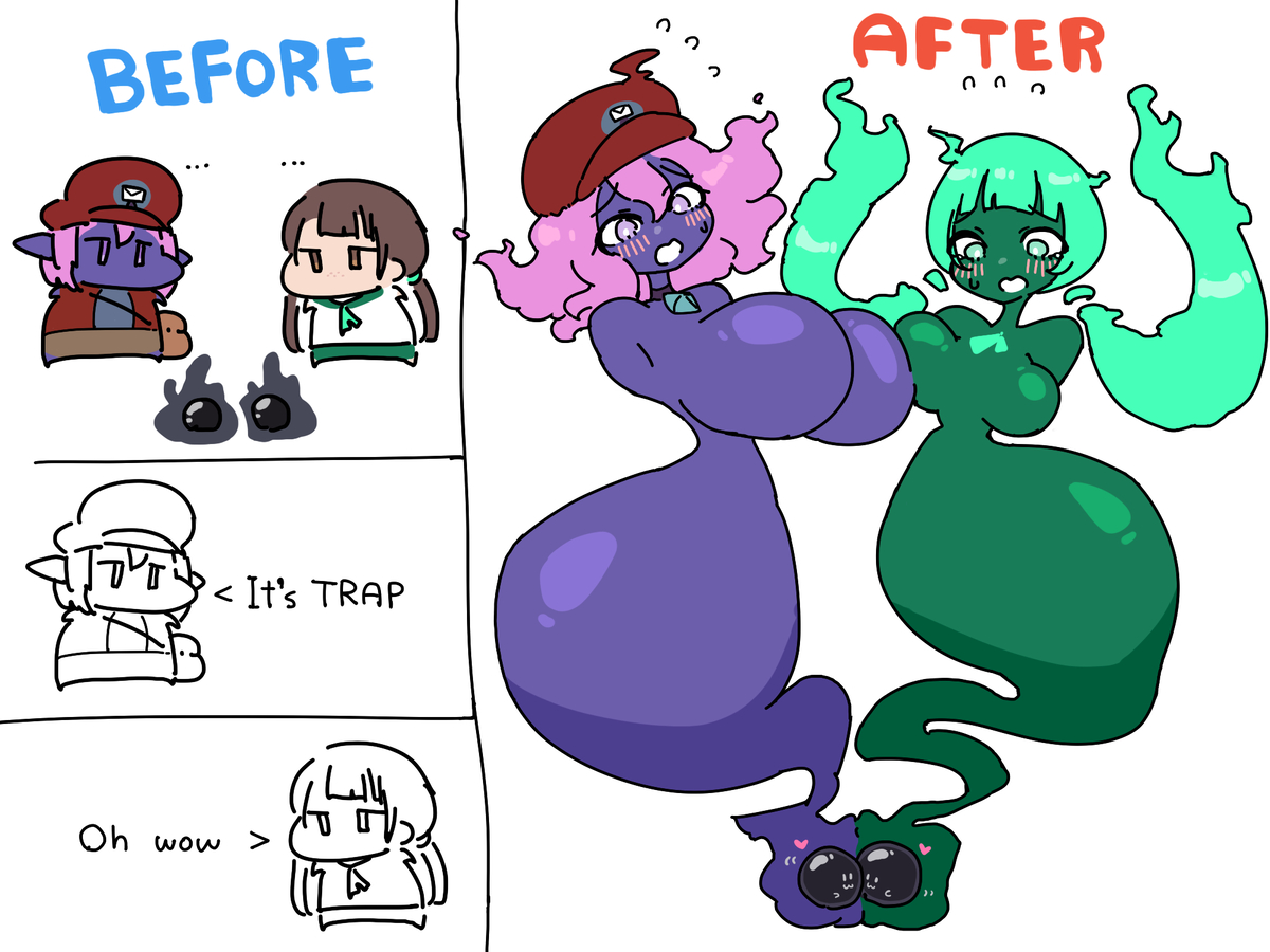 This is a pixiv picture whose title is 幽霊化ビフォーアフター/Ghost TF BeforeAfter.