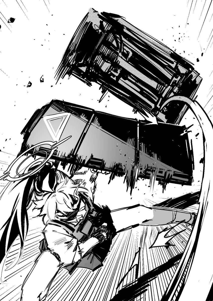 This is a pixiv picture whose title is 飛んできた車をパリィするホシノ.