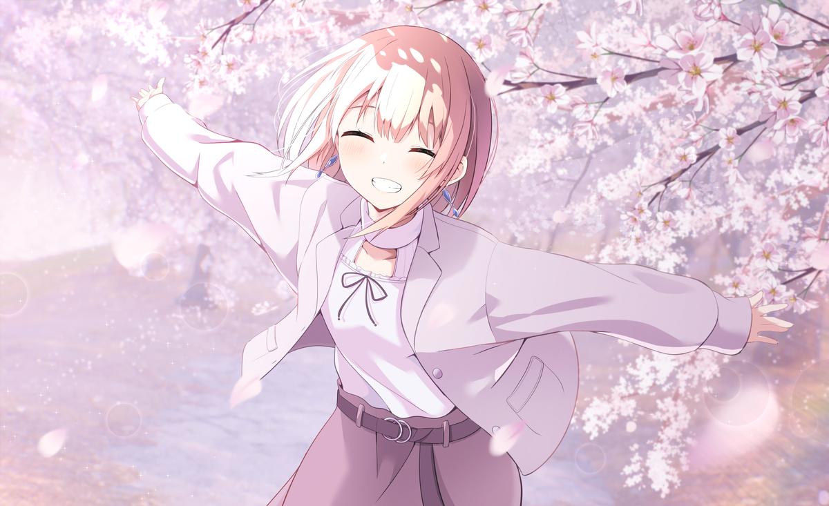 This is a pixiv picture whose title is 花見ではしゃぐ幼馴染.