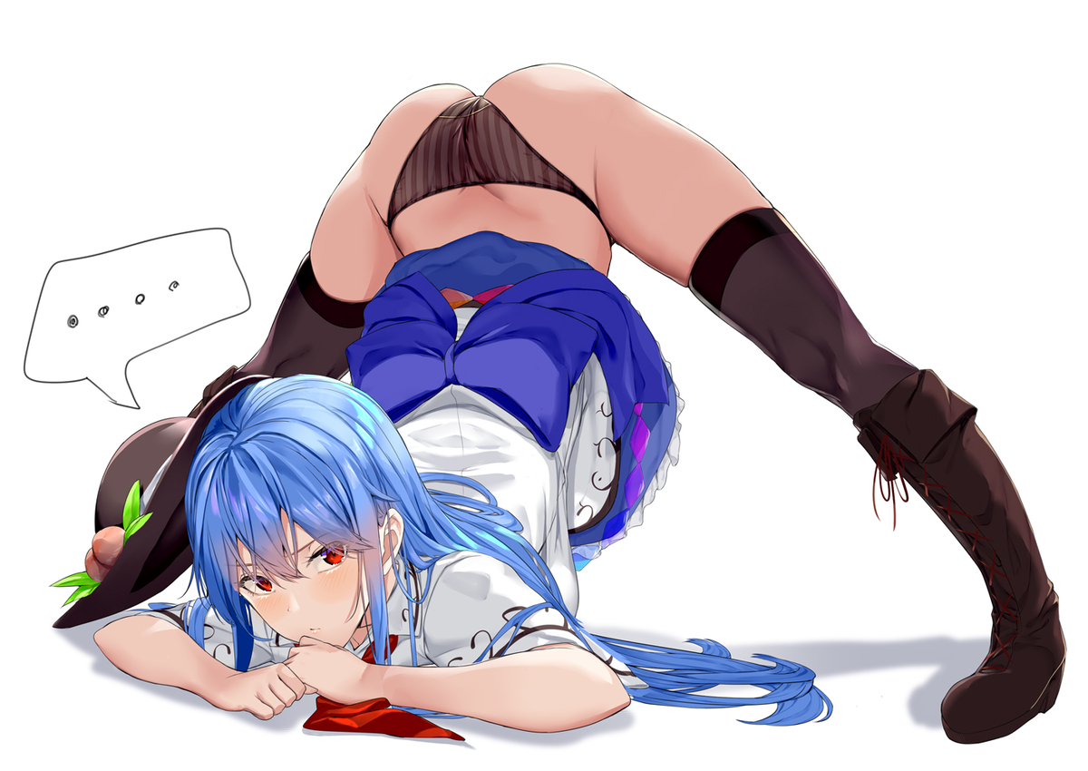 This is a pixiv picture whose title is しゃがみ天子ちゃん.