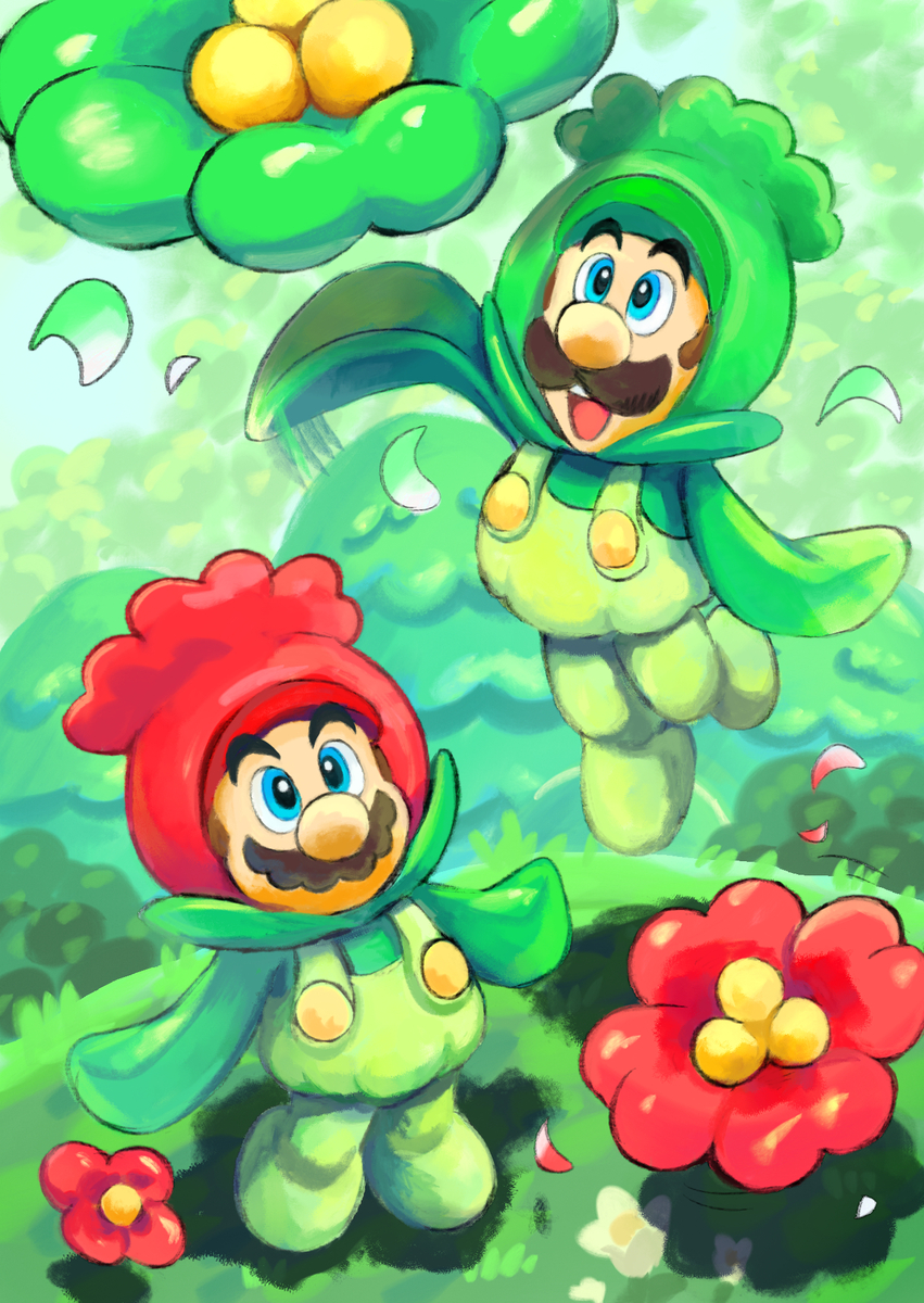 This is a pixiv picture whose title is フラワーマリオ＆フラワールイージ.