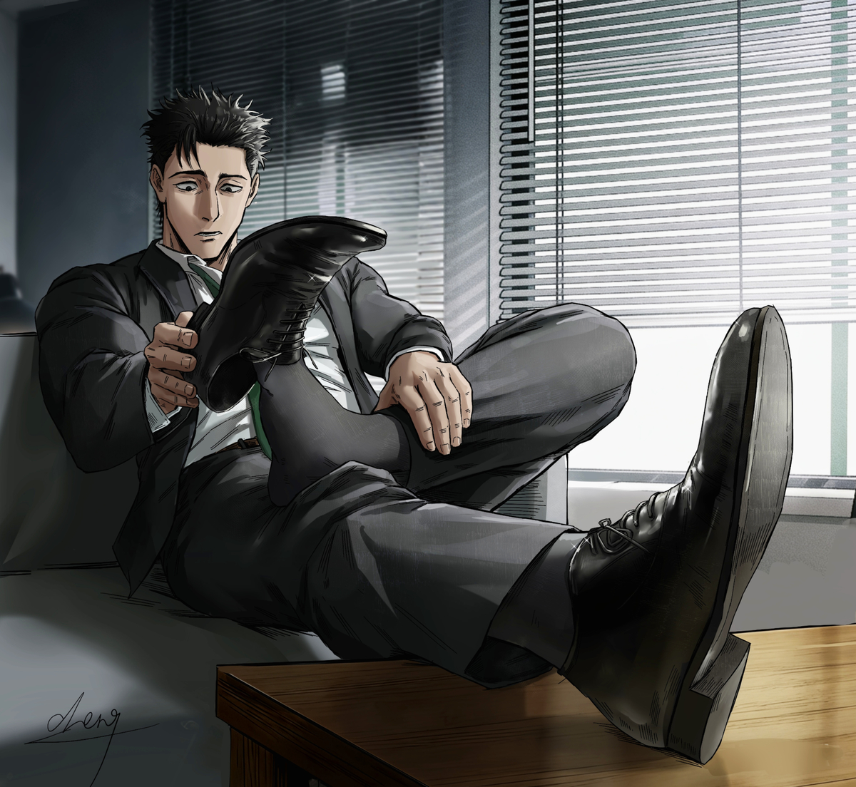 This is a pixiv picture whose title is 日车律师在事务所午休.
