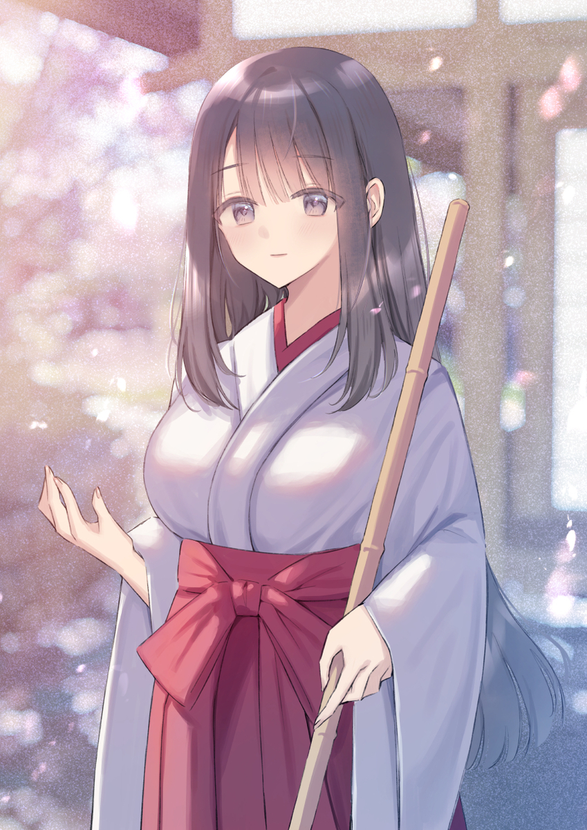 This is a pixiv picture whose title is 桜と巫女さん.