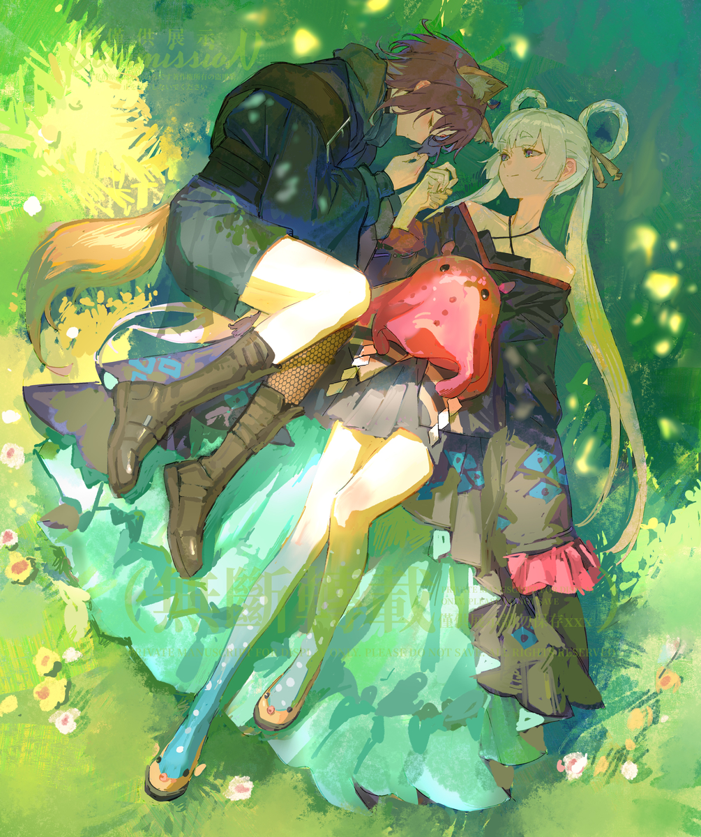 This is a pixiv picture whose title is “てを離さないで”.
