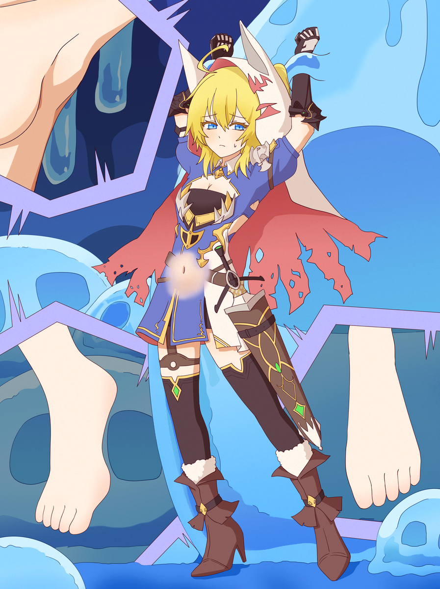 This is a pixiv picture whose title is 女骑士vs史莱姆.